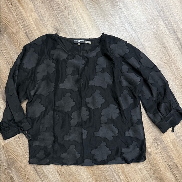 Karl Lagerfeld • Floral Black Lace Burnout Top - Picture 2 of 10